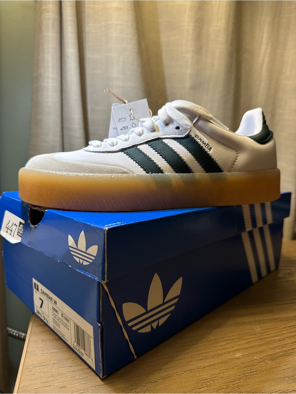 adidas Samba Platform Sneakers White with Dark Green Stripes and Gum Sole